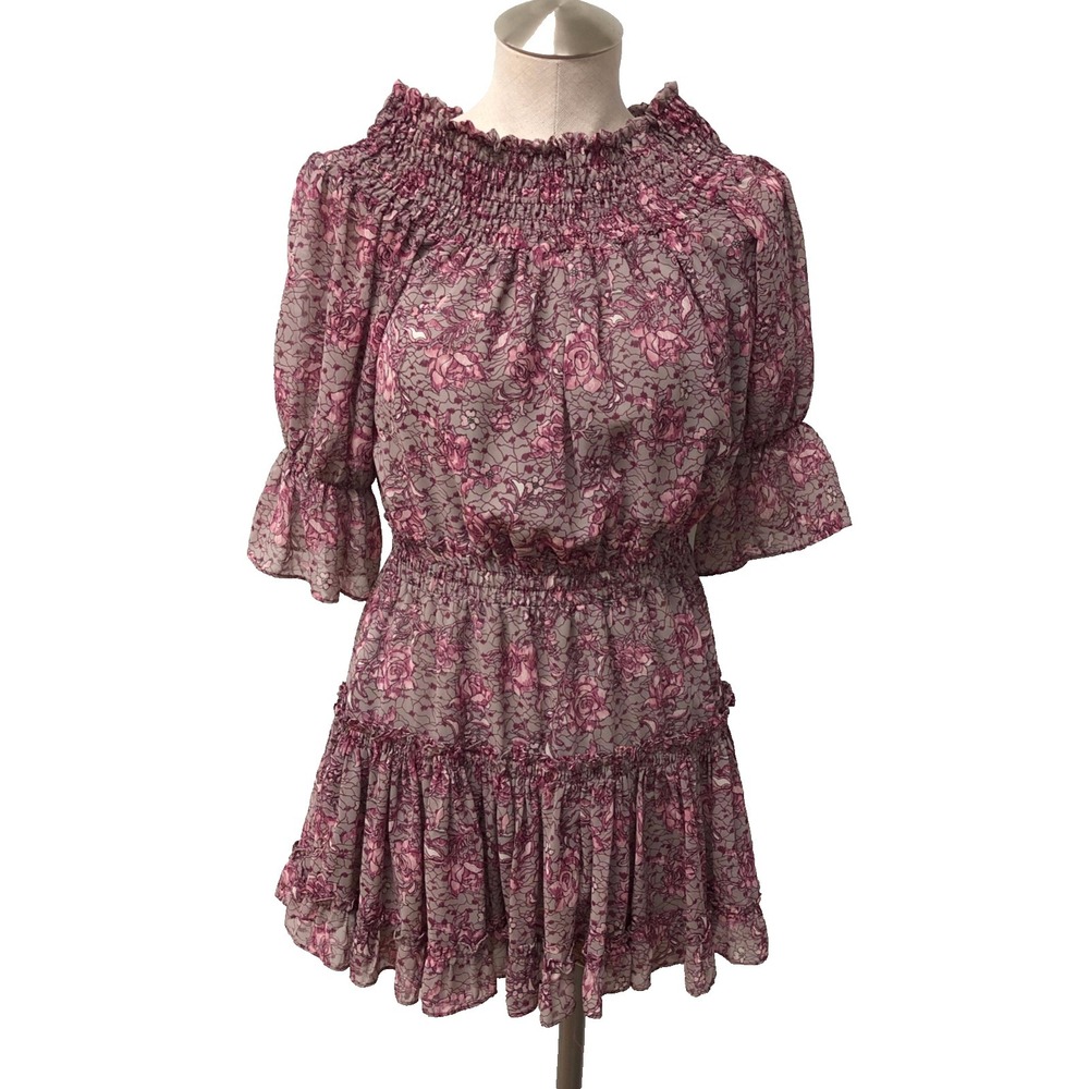 Misa Castellar Off The Shoulder Mini Dress Womens Small‎ Ruffle Smocked Floral